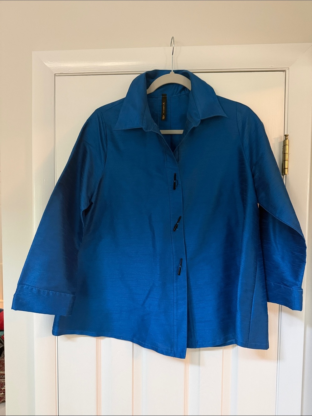 Blue Button-Front Collared Blouse/ Jacket - Chantung